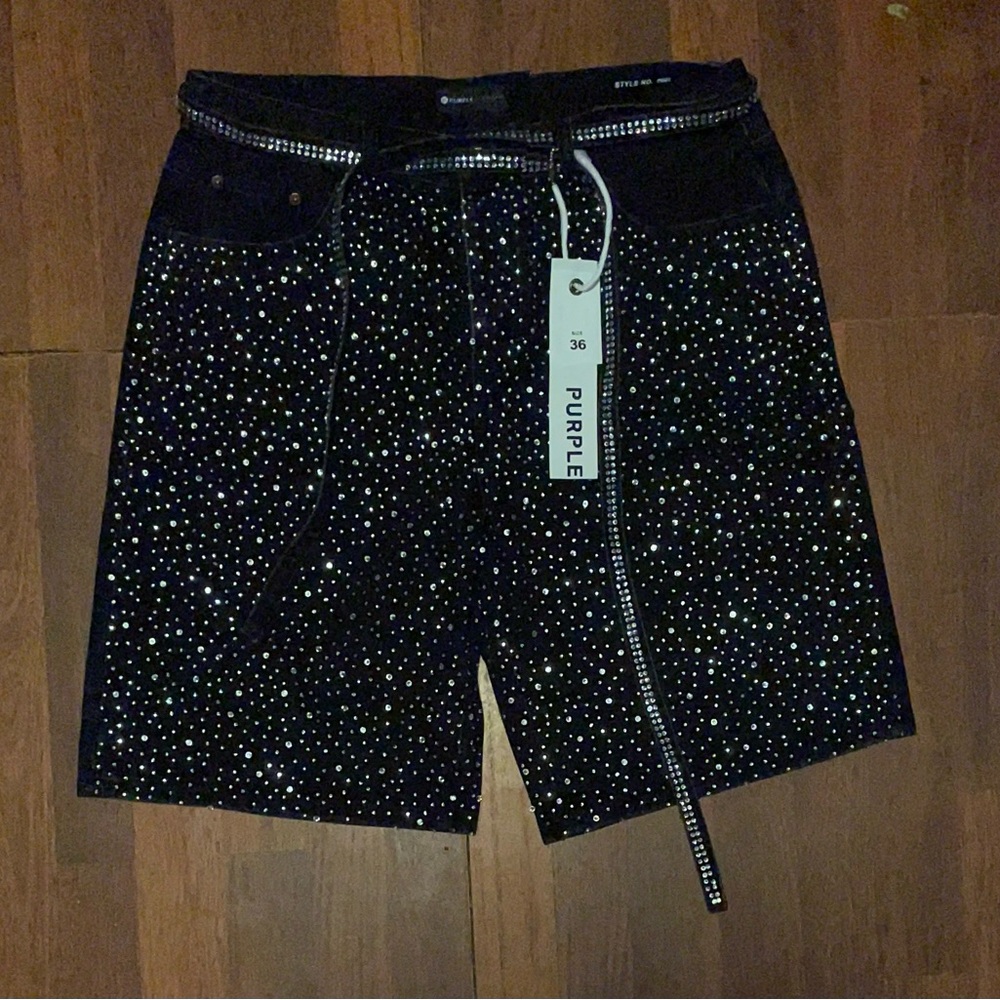 Stylish Black Jean Shorts with Rhinestone Detailing